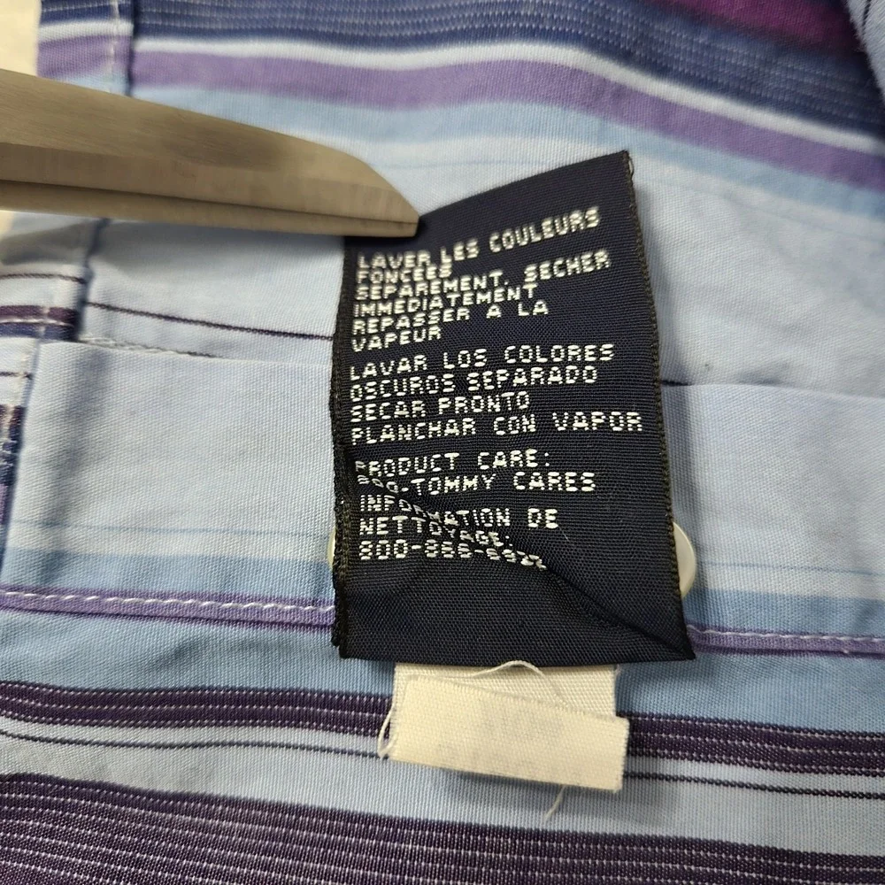 Tommy Hilfiger Shirt Men's M Blue Purpl Striped Long Sleeve Button Up 80's 2 Ply - Picture 12 of 15